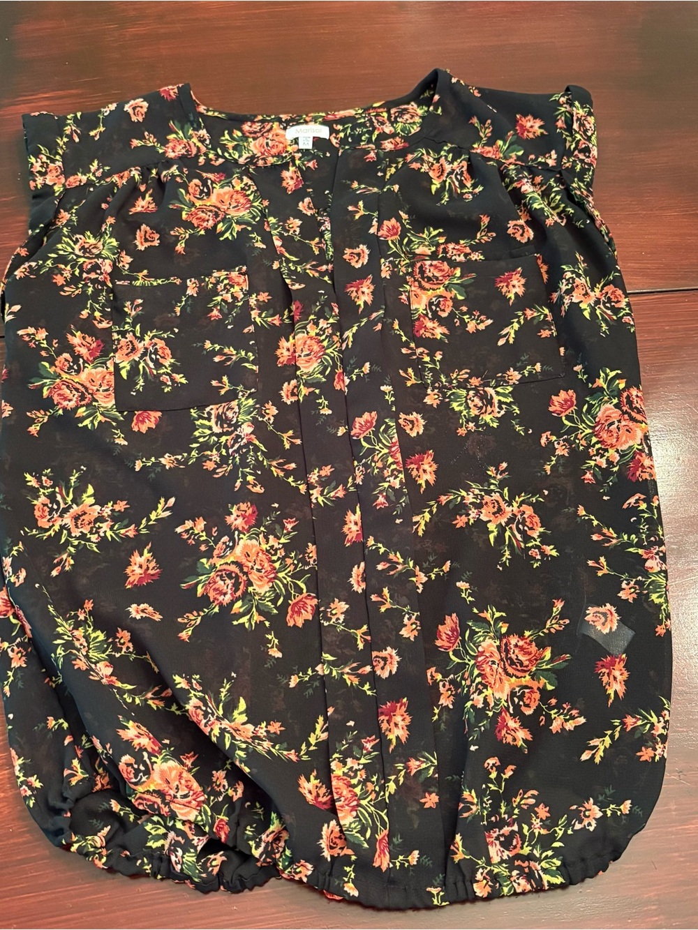 Black Floral Blouse with Rose Print